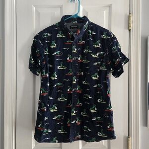Men's Navy Shirt with Surfing Dinosaurs Print